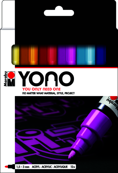 Marabu Acryl Marker Set YONO inkl. 12 Stiften 12x 1,5 - 3 mm